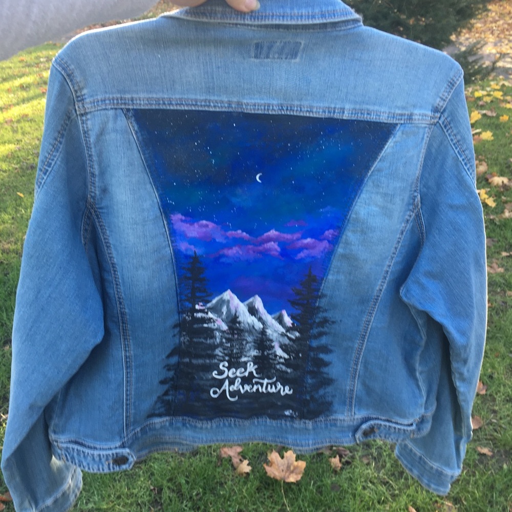 Hand painted denim jacket: mountains 🏔